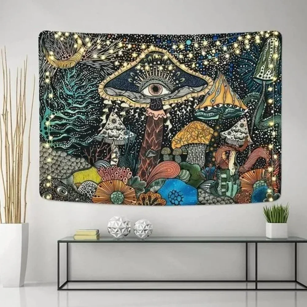 PSYCHEDELIC Forest Mushroom Tapestry Abstract Wall Living Room Bedroom Dorm NWT